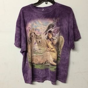 Tie dye wolf Native American tee the mountain 2003
